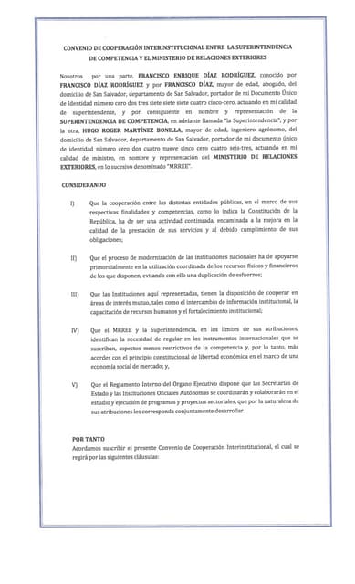 Convenio de Cooperación Interinstitucional entre la SC y RREE