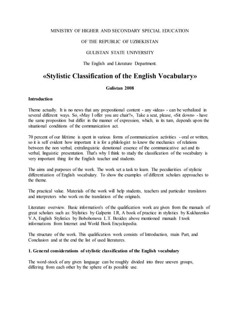 Copy of «stylistic classification of the english vocabulary»