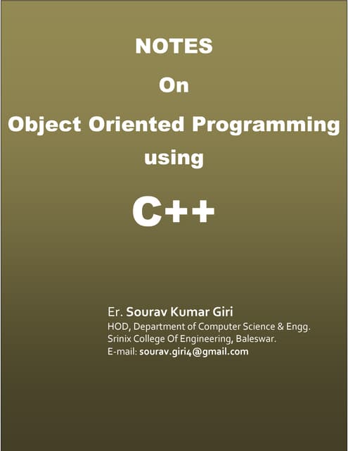 Object Oriented Programming Short Notes for Preperation of Exams