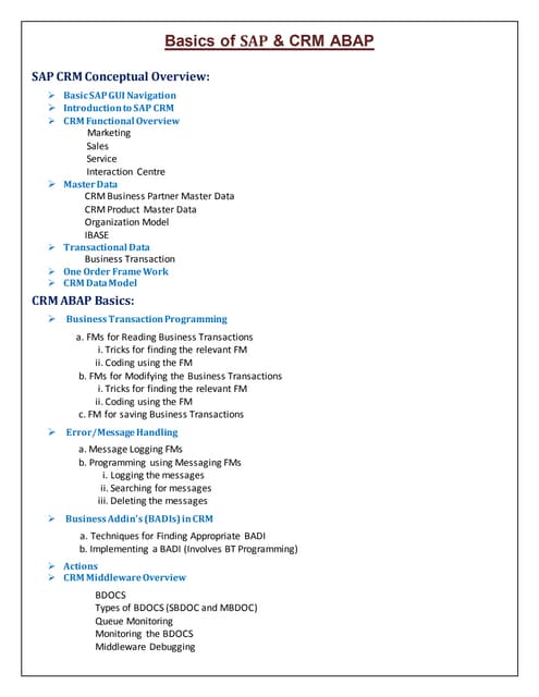 SAP CRM TECHNICAL TRAINING | ONLINE TRAINING FOR SAP CRM
