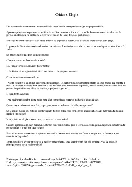 Crítica versus elogio