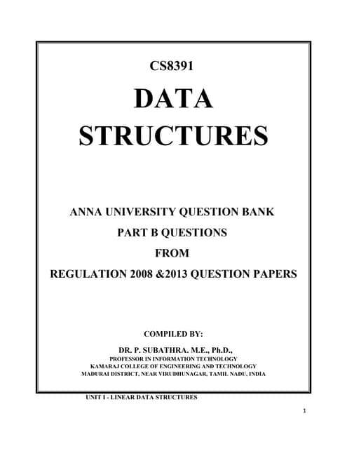 CS8391 Data Structures Part B Questions Anna University