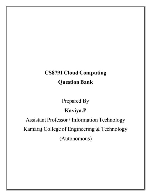 CS8791 Cloud Computing - Question Bank