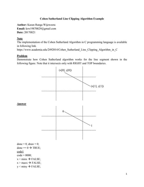 Cohen Sutherland Line Clipping Algorithm Example
