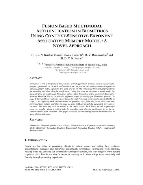 FUSION BASED MULTIMODAL AUTHENTICATION IN BIOMETRICS USING CONTEXT-SENSITIVE ...