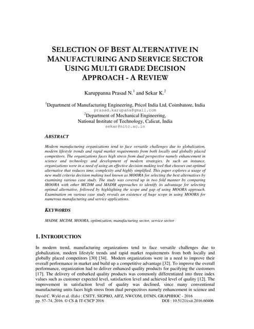 Selection of Best Alternative in Manufacturing and Service Sector Using Multi...