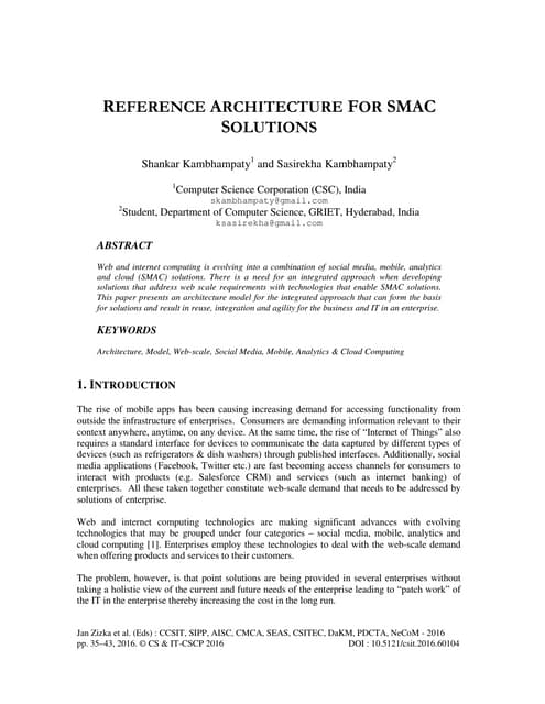 REFERENCE ARCHITECTURE FOR SMAC SOLUTIONS