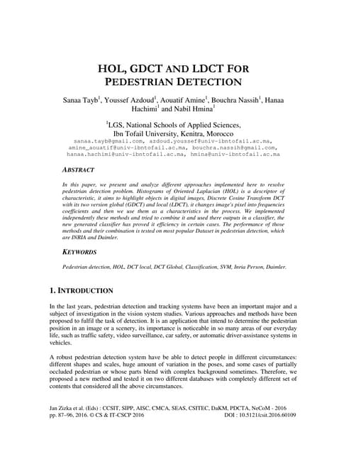 HOL, GDCT AND LDCT FOR PEDESTRIAN DETECTION