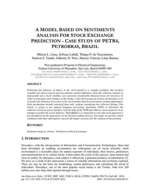 A MODEL BASED ON SENTIMENTS ANALYSIS FOR STOCK EXCHANGE PREDICTION - CASE STU...