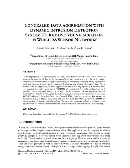 CONCEALED DATA AGGREGATION WITH DYNAMIC INTRUSION DETECTION SYSTEM TO REMOVE ...