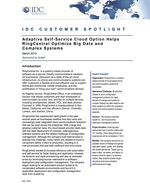 Adaptive Self-Service Cloud Option Helps RingCentral Optimize Big Data and Co...