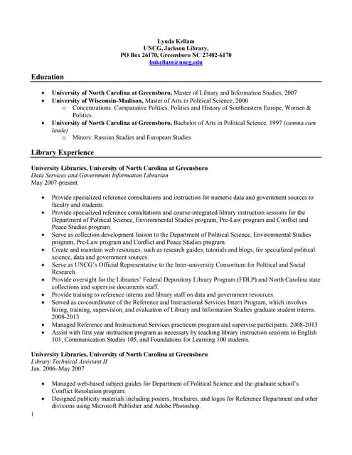 Lynda Kellam's CV