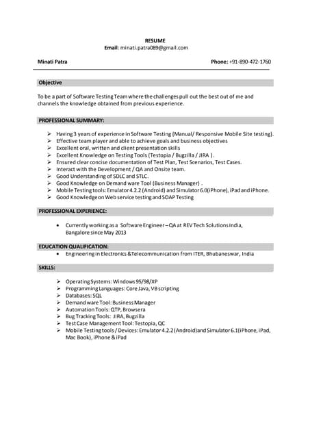 QA Experience Resume