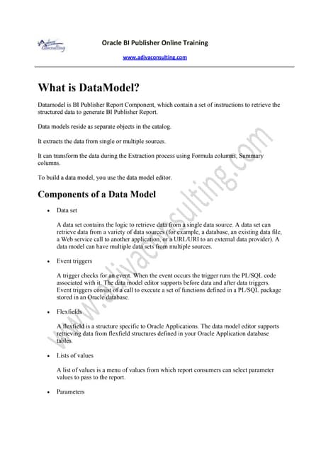 BI Publisher 11g : Data Model Design document