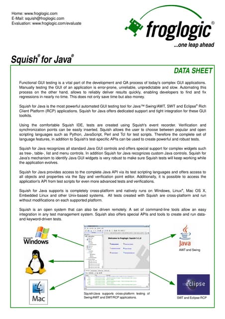 Datasheet Squishjava Testing Tools