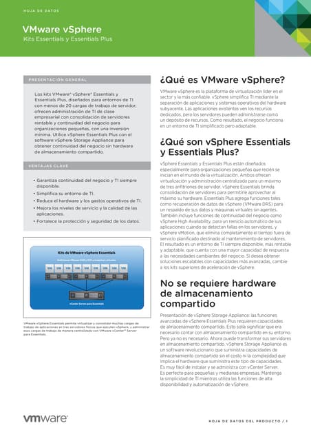 Datasheet VMware vSphere 5 Essentials Edition in Spanish