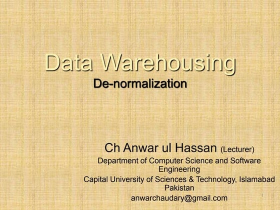 Intro to Data warehousing   Lecture 04
