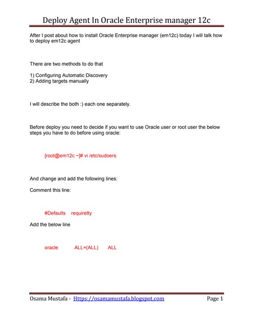 Deploy agent in em12c