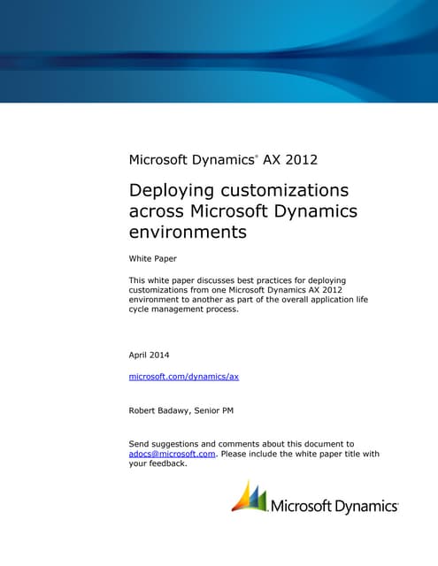 Deploying Customizations across Microsoft dynamics ax 2012 environments