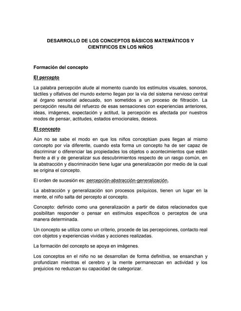 Desarrollo de los conceptos básicos matemáticos y cientificos en los niños