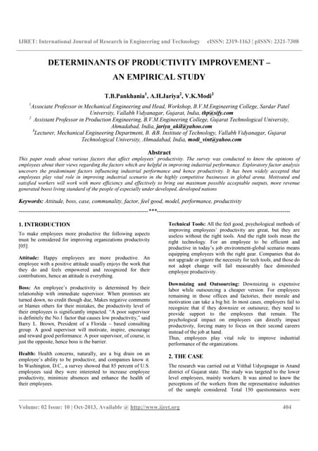 Determinants of productivity improvement –