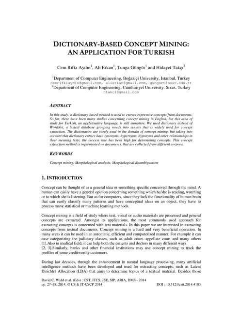 Dictionary based concept mining  an application for turkish