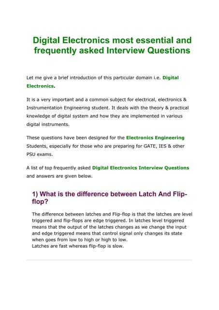 Digital Electronics Most Essential and Frequently Asked Interview Questions