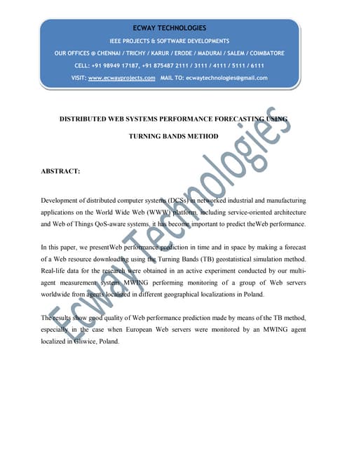 Distributed web systems performance forecasting using turning bands method