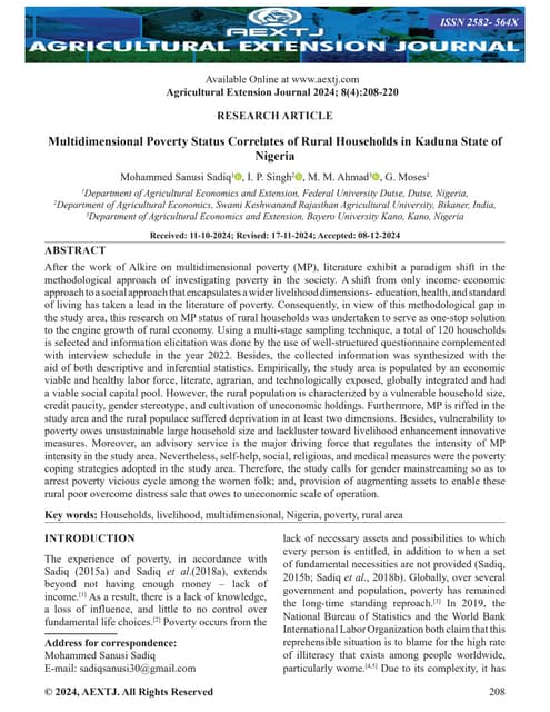 Multidimensional Poverty Status Correlates of Rural Households in Kaduna Stat...
