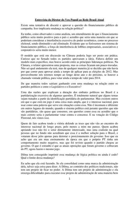 DocumentoEntrevista do Diretor do Vox Populi ao Rede Brasil Atual