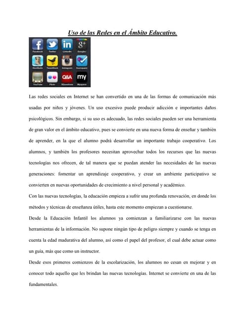 Uso de las redes en el Ambito Educativo