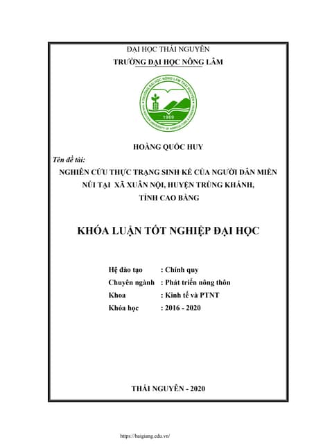 Nghiên cứu thực trạng sinh kế của người dân miền núi tại xã Xuân Nội, huyện T...