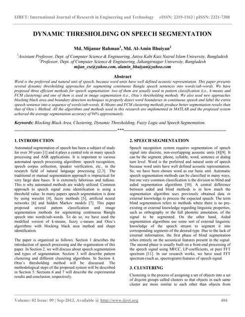 Dynamic thresholding on speech segmentation
