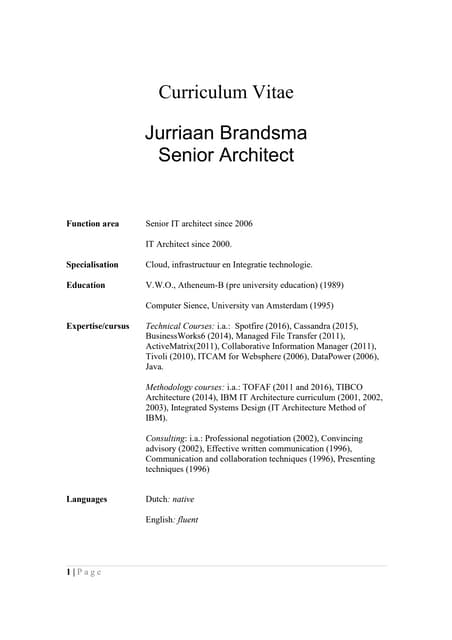 CV Senior Integratie en Cloud Architect an
