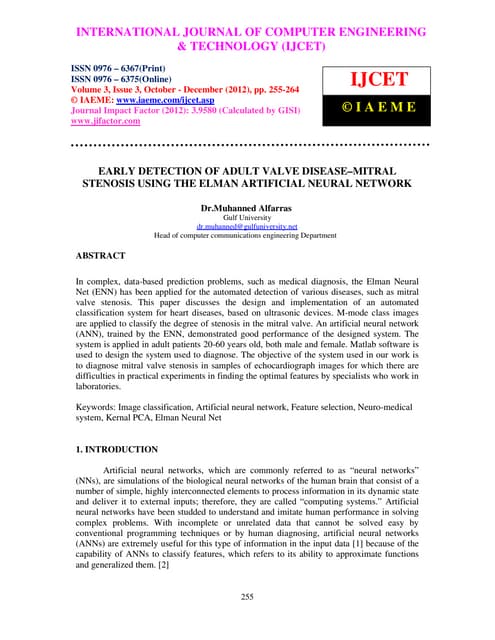 Early detection of adult valve disease mitral stenosis using the elman artifi...