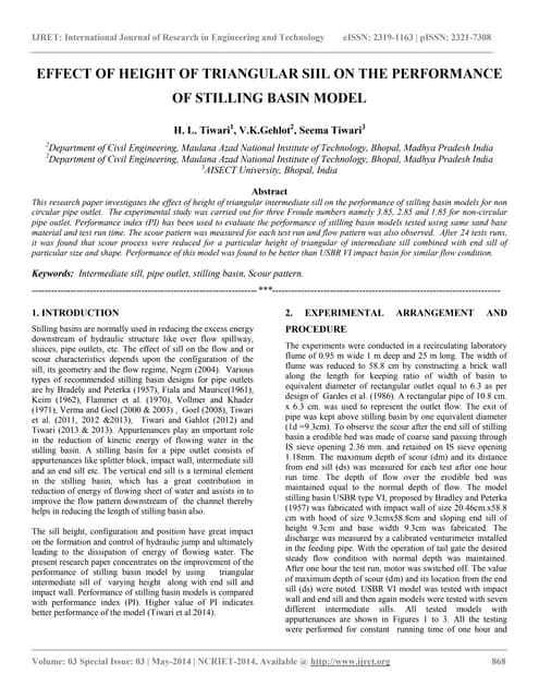 Effect of height of triangular siil on the performance of stilling basin model