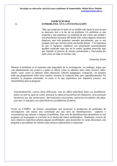 Ejercicio 1  el problema en la investigacion