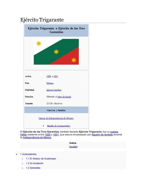 El ejercito trigarante  tres garantias 