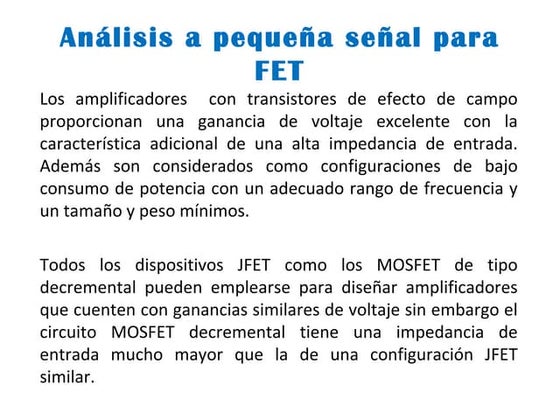 Electronica  analisis a pequeña señal fet