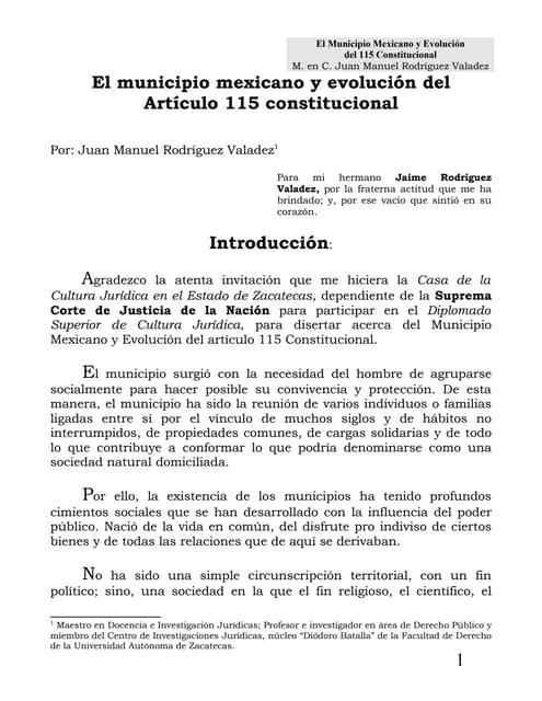 El Municipio Mexicano y Evolución del Articulo 115 Constitucional