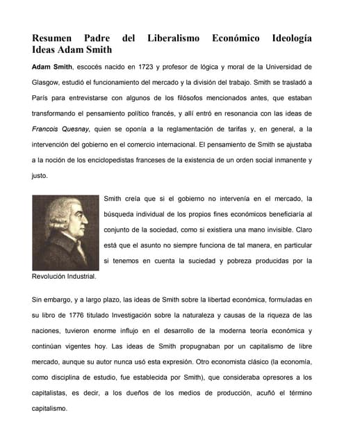 El padre del liberalismo económico. Adam Smith