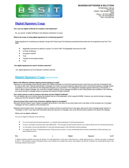 Digital Certificate Email usage