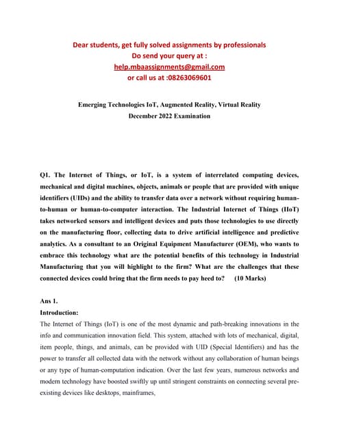 Emerging Technologies IoT, Augmented Reality, Virtual Reality.docx