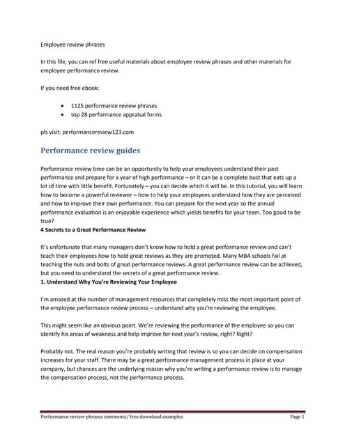 Employee review phrases