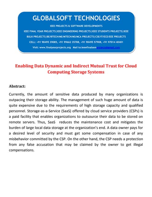 Enabling data dynamic and indirect mutual trust for cloud computing storage s...