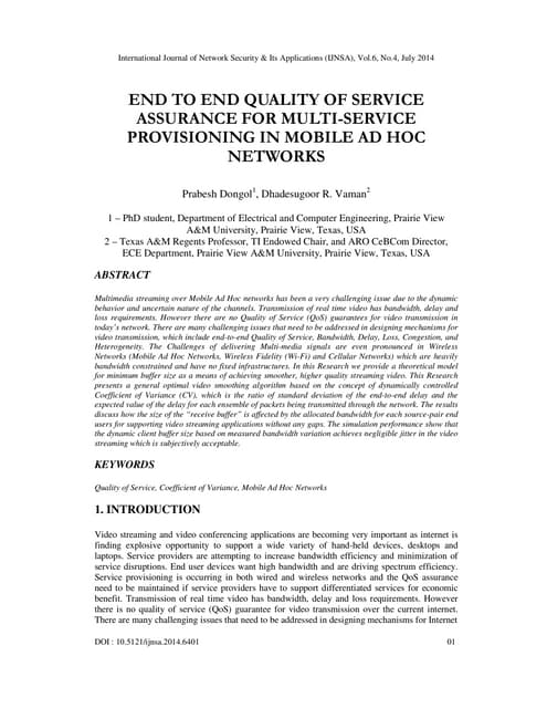 End to end quality of service