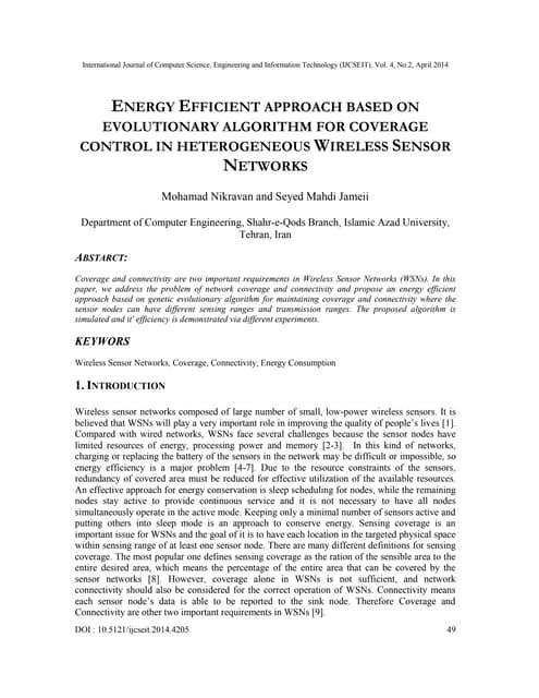 Energy efficient approach based on evolutionary algorithm for coverage contro...