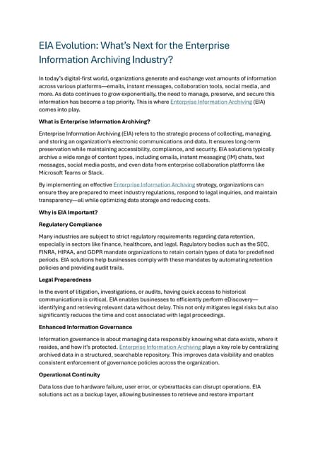 Enterprise Information Archiving Market: Trends, Growth, and Future Outlook
