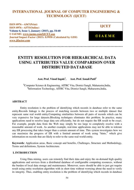 Entity resolution for hierarchical data using attributes value comparison ove...