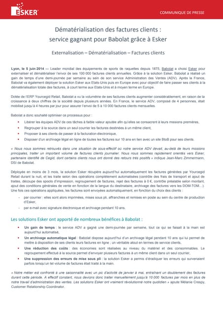 Dématérialisation des factures clients : service gagnant pour Babolat grâce à...